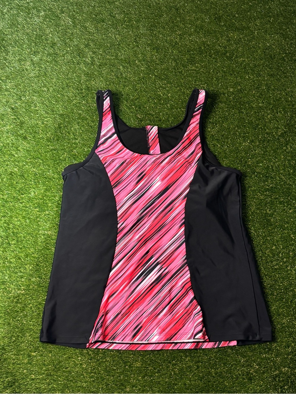 Anna Black & Pink Striped Active Tank Top